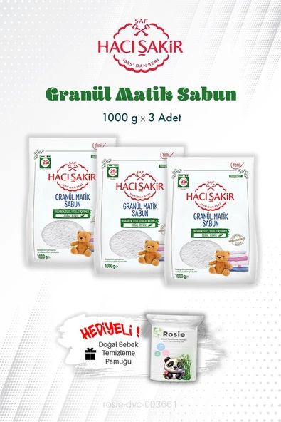 1000 gr 3 Adet Hacı Şakir Granül Matik Çamaşır Deterjanı Lavanta ve ROSIE ürün görseli