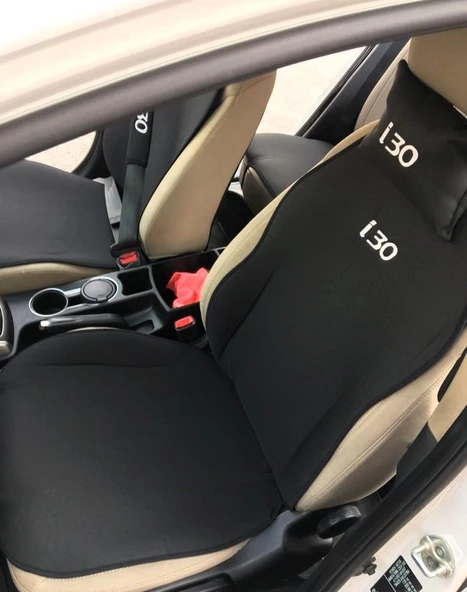 HYUNDAİ İ30 Nakışlı Ön İkili Oto Koltuk Minderi 2 Adet Boyun Yastığı 2 Adet Kemer Pedi SİYAH - Resim 2