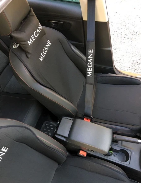 RENAULT MEGANE Nakışlı Ön İkili Oto Koltuk Minderi 2 Adet Boyun Yastığı 2 Adet Kemer Pedi SİYAH ürün görseli