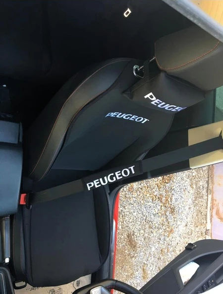 PEUGEOT Nakışlı Ön İkili Oto Koltuk Minderi 2 Adet Boyun Yastığı 2 Adet Kemer Pedi SİYAH - Resim 3