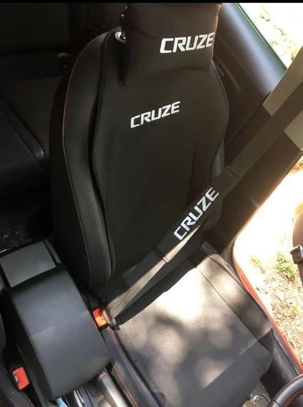 CHEVROLET CRUZE Nakışlı Ön İkili Oto Koltuk Minderi 2 Adet Boyun Yastığı 2 Adet Kemer Pedi SİYAH - Resim 3