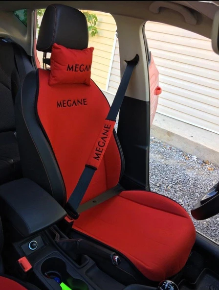 RENAULT MEGANE Nakışlı Ön İkili Oto Koltuk Minderi 2 Adet Boyun Yastığı 2 Adet Kemer Pedi KIRMIZI ürün görseli