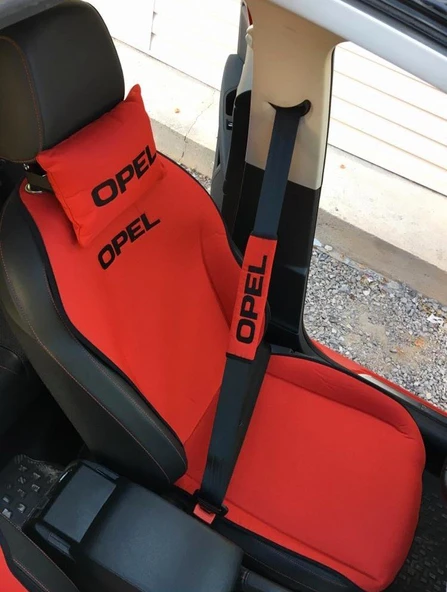 OPEL Nakışlı Ön İkili Oto Koltuk Minderi 2 Adet Boyun Yastığı 2 Adet Kemer Pedi KIRMIZI - Resim 2