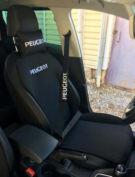 PEUGEOT Nakışlı Ön İkili Oto Koltuk Minderi 2 Adet Boyun Yastığı 2 Adet Kemer Pedi SİYAH ürün görseli