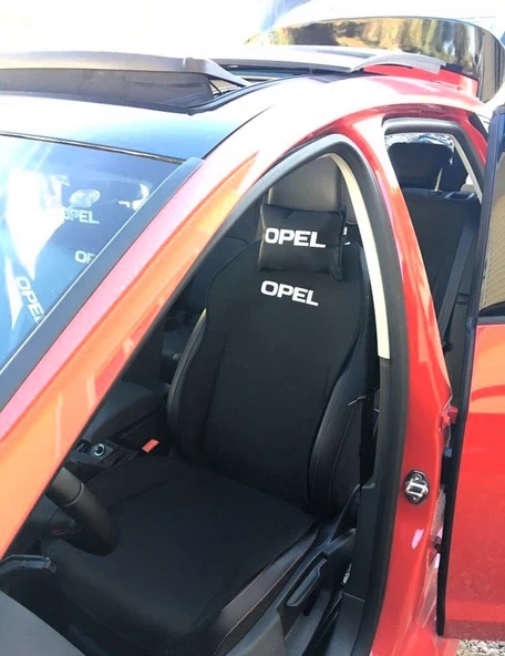 OPEL Nakışlı Ön İkili Oto Koltuk Minderi 2 Adet Boyun Yastığı 2 Adet Kemer Pedi SİYAH - Resim 3