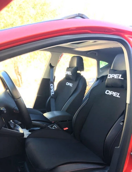 OPEL Nakışlı Ön İkili Oto Koltuk Minderi 2 Adet Boyun Yastığı 2 Adet Kemer Pedi SİYAH ürün görseli