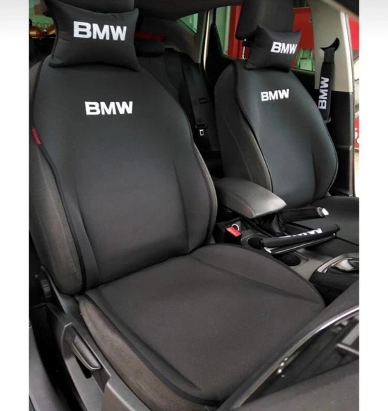 BWM Nakışlı Ön İkili Oto Koltuk Minderi 2 Adet Boyun Yastığı 2 Adet Kemer Pedi SİYAH ürün görseli
