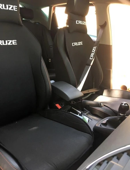 CHEVROLET CRUZE Nakışlı Ön İkili Oto Koltuk Minderi 2 Adet Boyun Yastığı 2 Adet Kemer Pedi SİYAH - Resim 2