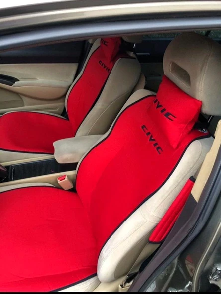 Honda Cıvıc Nakışlı Ön İkili Oto Koltuk Minderi 2 Adet Boyun Yastığı 2 Adet Kemer Pedi