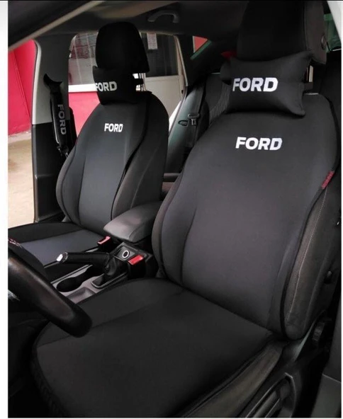 Nakışlı Ön İkili Oto Koltuk Minderi 2 Adet Boyun Yastığı 2 Adet Kemer Pedi SİYAH - Resim 2