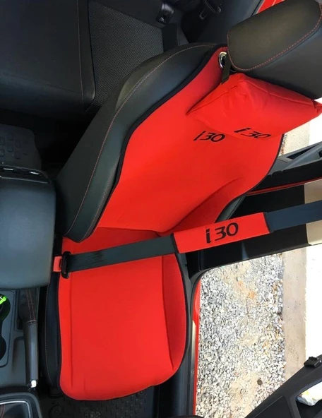 HYUNDAİ İ30 Nakışlı Ön İkili Oto Koltuk Minderi 2 Adet Boyun Yastığı 2 Adet Kemer Pedi KIRMIZI - Resim 2