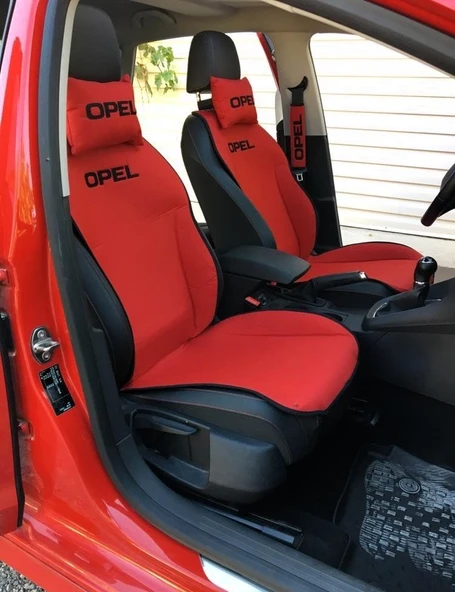 OPEL Nakışlı Ön İkili Oto Koltuk Minderi 2 Adet Boyun Yastığı 2 Adet Kemer Pedi KIRMIZI - 3