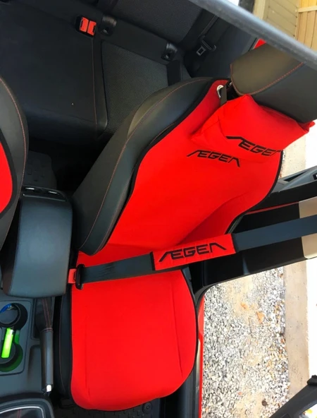 FİAT EGEA Nakışlı Ön İkili Oto Koltuk Minderi 2 Adet Boyun Yastığı 2 Adet Kemer Pedi KIRMIZI - Resim 2