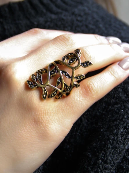 Çiçek Desenli Antik Ayarlanabilir Kadın Yüzük euy1266 - Resim 2