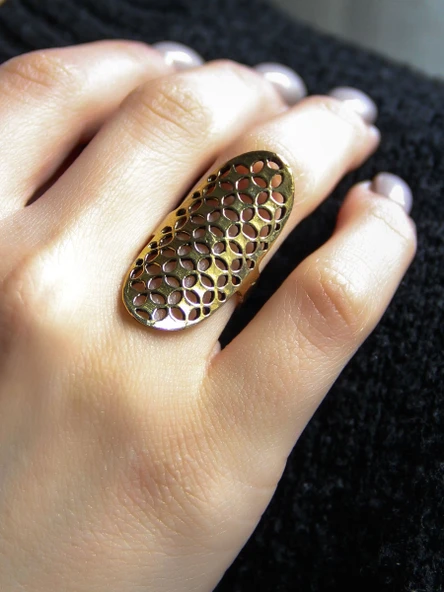 Trend Desenli Antik Ayarlanabilir Kadın Yüzük euy1264 - Resim 2