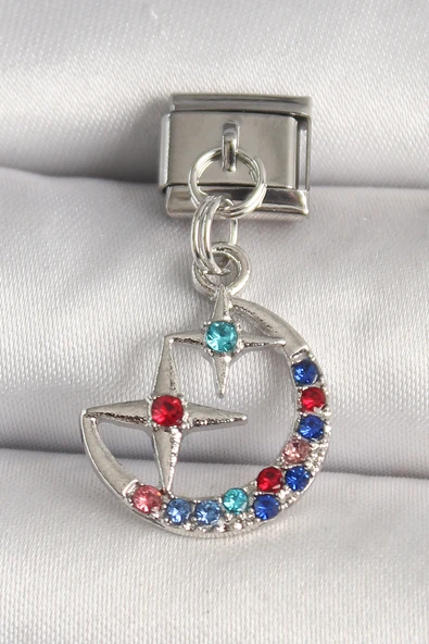 316L Çelik Gümüş Renk Renkli Zirkon Taşlı Yıldız Model Nomination Charm - TJ-BC1291