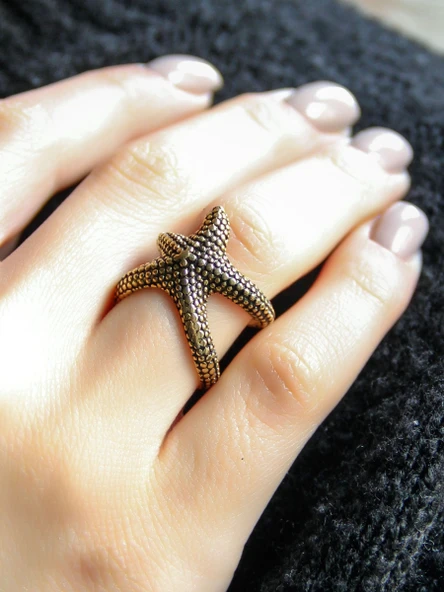 Deniz Yıldızı Desenli Antik Ayarlanabilir Kadın Yüzük euy1265 ürün görseli