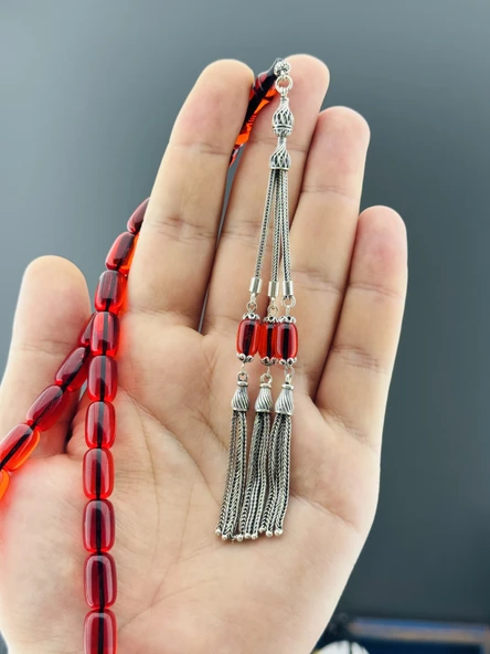 925 AYAR GÜMÜŞ PÜSKÜLLÜ ATEŞ KEHRİBAR KAPSÜL KESİM 8,50X14 - 2
