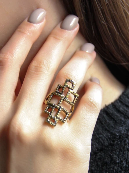 Kare Desenli Antik Ayarlanabilir Kadın Yüzük euy1267 ürün görseli