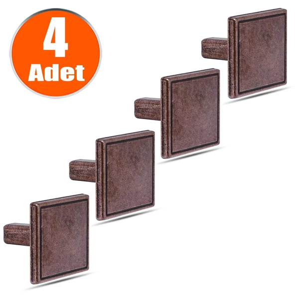 Düğme Kare Metal Eskitme Antik (4 ADET) Mobilya Mutfak Çekmece Dolap Dolabı Kulpu Kulbu Kulpları