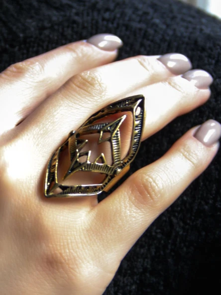 Trend Desenli Antik Ayarlanabilir Kadın Yüzük euy1270 - Resim 2