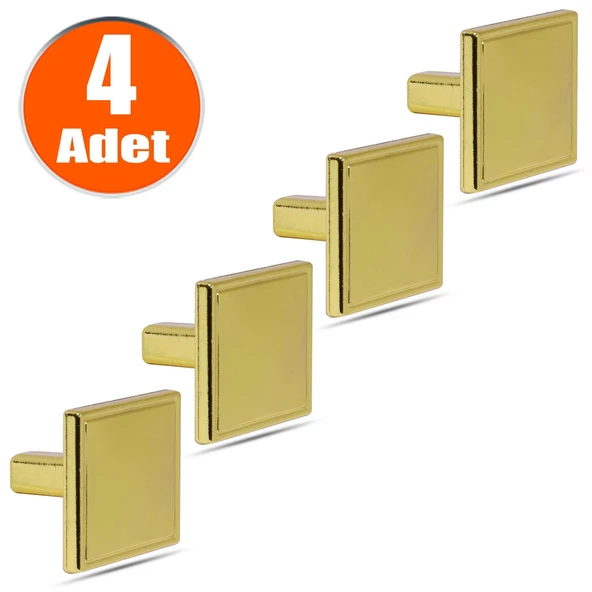 Düğme Kulp Kare Çekmece Dolap Dolabı Kapak Kulpu Kulpları Kulbu Metal Gold (4 ADET) Mobilya Mutfak
