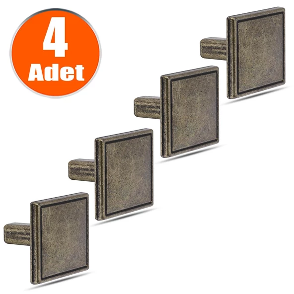 Düğme Kare Metal Eskitme Antik (4 ADET) Mobilya Mutfak Çekmece Dolap Dolabı Kulpu Kulbu Kulpları