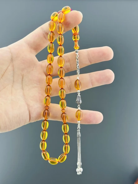 5,8 GR 925 AYAR GÜMÜŞ PÜSKÜL ATEŞ KEHRİBAR BEYZİ KESİM 7,75X12