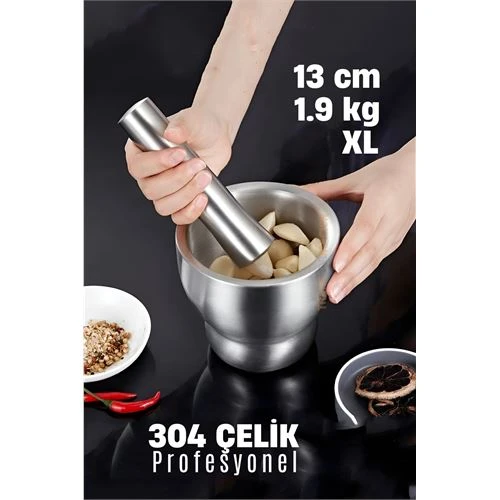 Modacar XL 13 CM Sarımsak Ezici Sarımsak Havanı 304 Paslanmaz Çelik