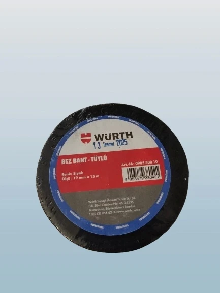 WÜRTH 19mm 15mt Tüylü Bez Yapışkan İzole Bant SİYAH