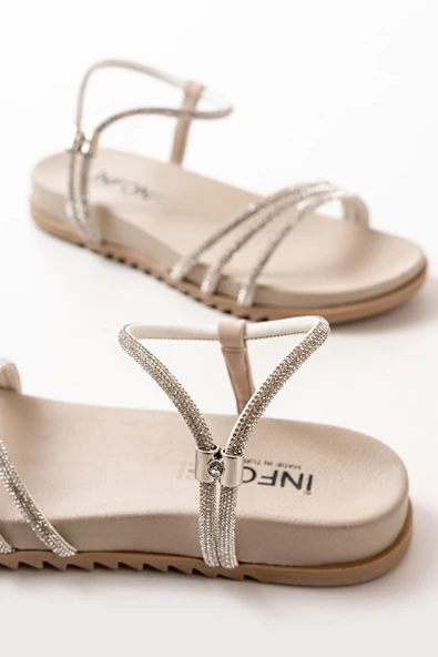 Bej Taşlı Kadın Sandalet - 4