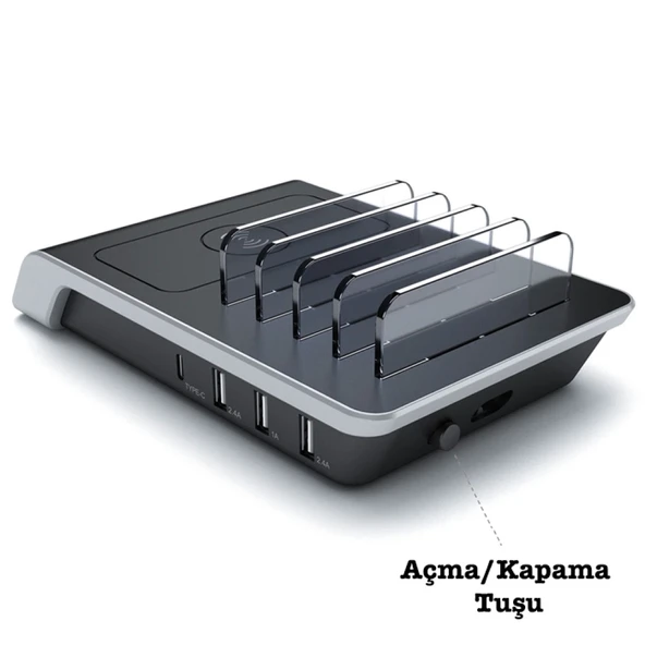 Multiport 10W Wireless Kablosuz Şarj Cihazı Organizer Stand (Siyah) - 5