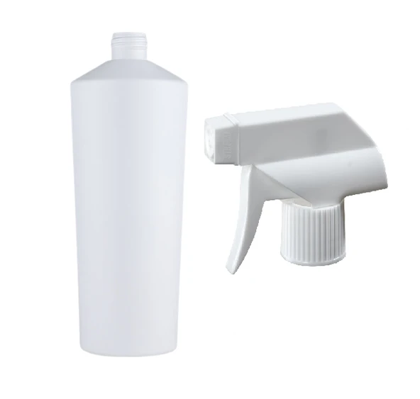 1 lt beyaz plastik triger sprey başlıklı şişe, 24 adet, sprey şişesi, triger başlıklı şişe, kozmetik şişe, sanayi tipi şişe, plastik şişe