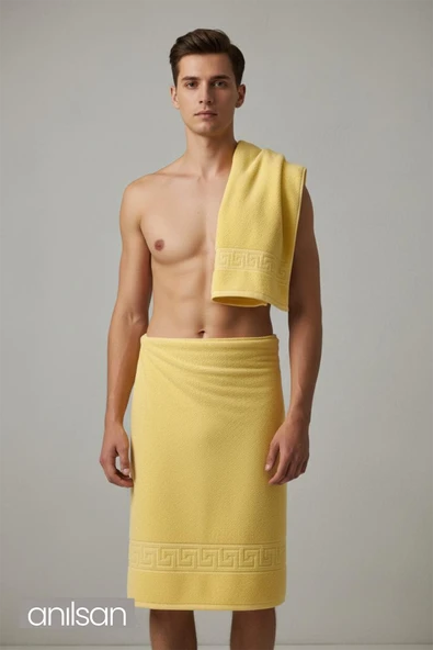 2'li Sarı Greek Banyo Havlusu - 70x140 Cm, 490 Gr, %100pamuk, Spa Ve Otel Havlusu - Resim 2