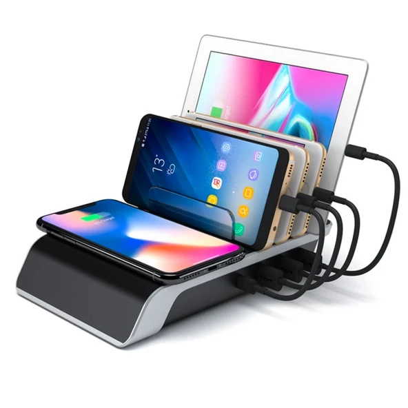 Multiport 10W Wireless Kablosuz Şarj Cihazı Organizer Stand (Siyah)