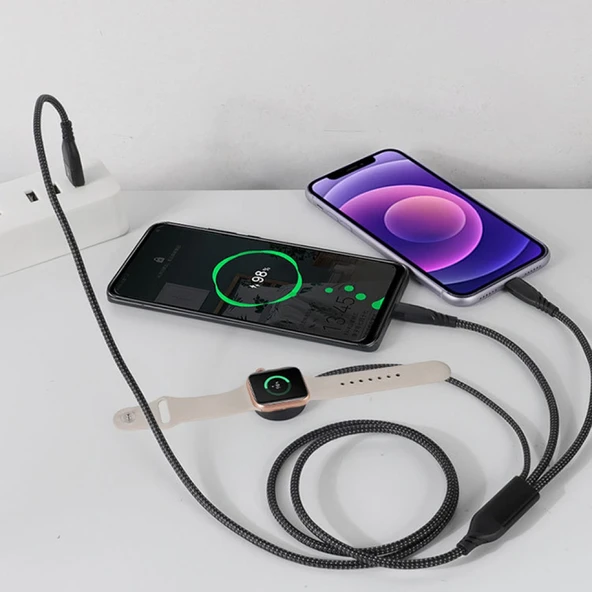 2x Type-c 100W-27W + Apple Watch Uyumlu Type-c Şarj Adaptörü (Siyah) - 3