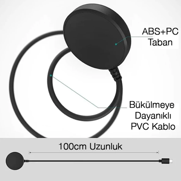 Samsung Galaxy Watch 5 / Watch 5 Pro / Watch 4 / Watch 3 /Active R500 / Active 2 Type-C Şarj Kablosu (Siyah) - 4