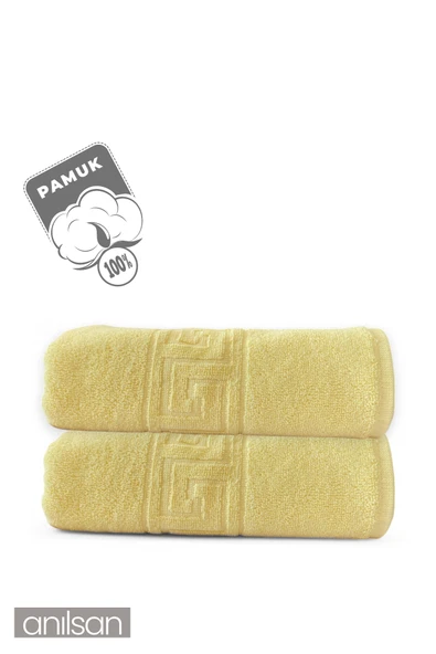 2'li Sarı Greek Banyo Havlusu - 70x140 Cm, 490 Gr, %100pamuk, Spa Ve Otel Havlusu - 2