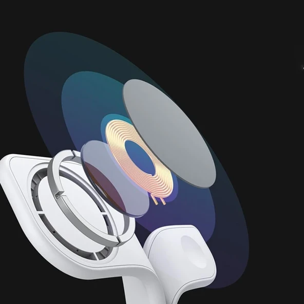 5in1 iPhone 15-14-13-12 Apple Watch Tutucu LED Işıklı Kablosuz Şarj İstasyonu Hızlı Şarj Standı (Beyaz) - 3