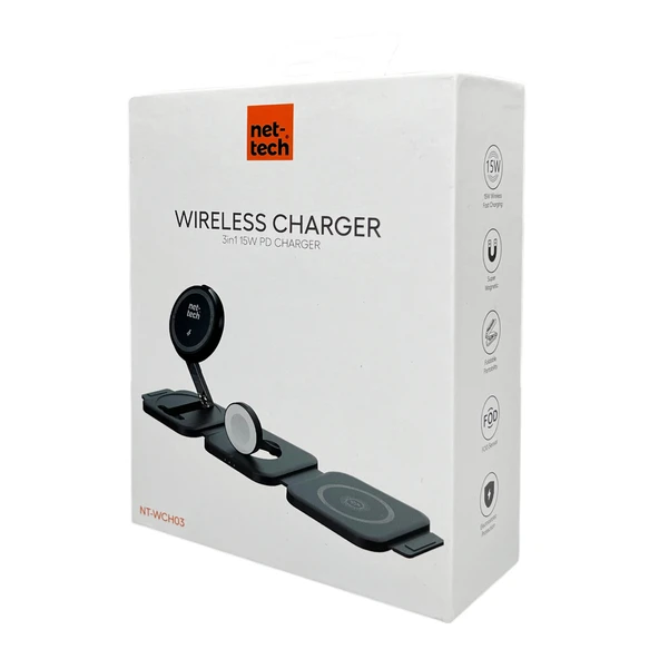 Nettech NT-WCH03 3in1 15W Kablosuz Wireless Şarj - 2