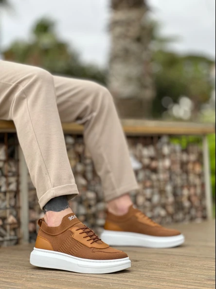 ET0812 Özel Örme Triko Tarz Taba Renk Spor Ayakkabı - Resim 3