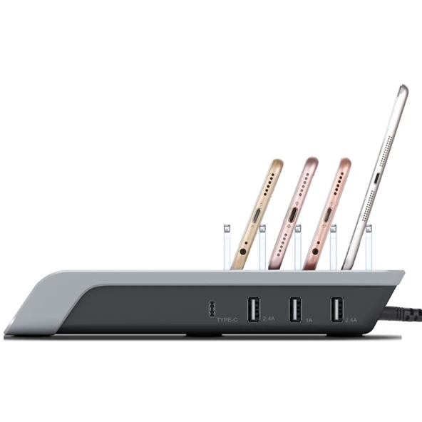 Multiport 10W Wireless Kablosuz Şarj Cihazı Organizer Stand (Siyah) - 2