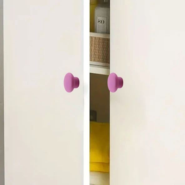 Mantar Kulp Düğme 10 ADET Çekmece Mutfak Mobilya Dolabı Dolap Kulpu Kulbu Plastik Kulp Pembe - Resim 5