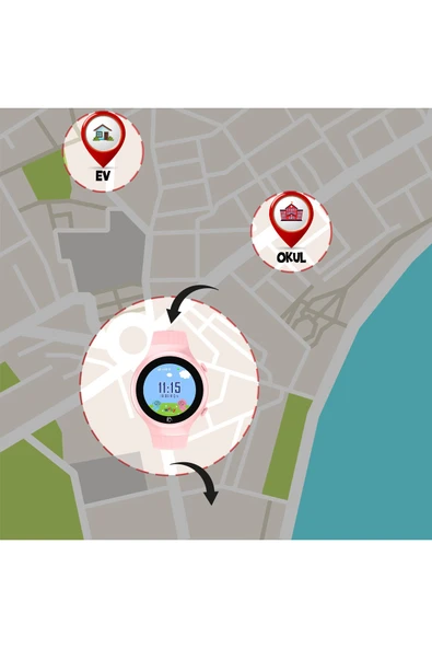 5S Akıllı Çocuk Saati - Görüntülü Arama, Gps, Sos, Sağlık Takibi, Güvenli Alan Pembe - 6