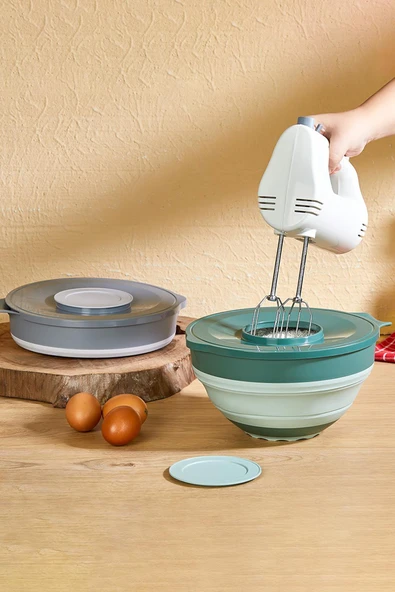 2’si 1 Arada Katlanabilen Mikser Karıştırma Kabı ve Kapaklı Saklama Kabı - Resim 2