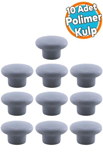 Mantar Kulp Düğme 10 ADET Çekmece Mutfak Mobilya Dolabı Dolap Kulpu Kulbu Plastik Kulp Gri ürün görseli