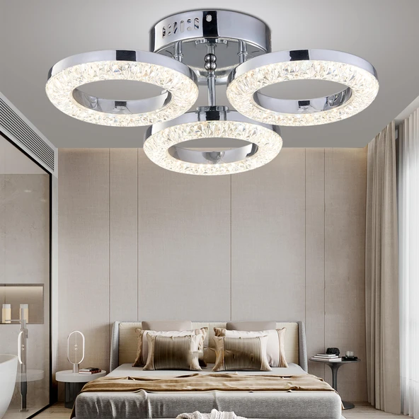 Apliqa Oylum 3'lü Krom 24 Watt Kristalli Koridor Salon Led Plafonyer Avize ürün görseli