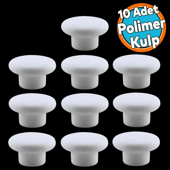 Mantar Kulp Düğme 10 ADET Çekmece Mutfak Mobilya Dolabı Dolap Kulpu Kulbu Plastik Kulp Beyaz ürün görseli