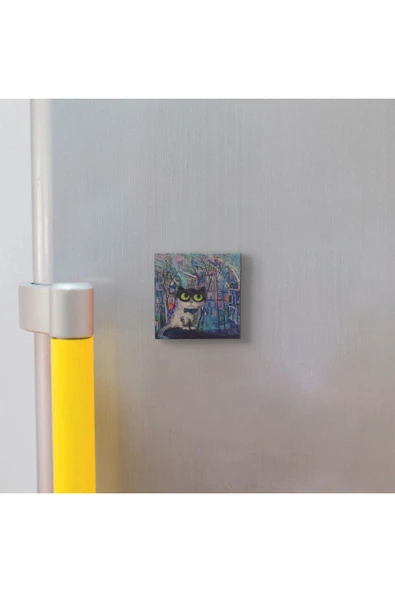 İstanbul Kedisi Baskılı Taş Magnet 5X5 - 4