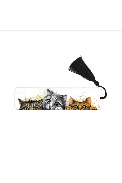 Sevimli Kediler Baskılı, Püsküllü Kitap Ayracı (hediyelik Bookmark,ayraç-118)